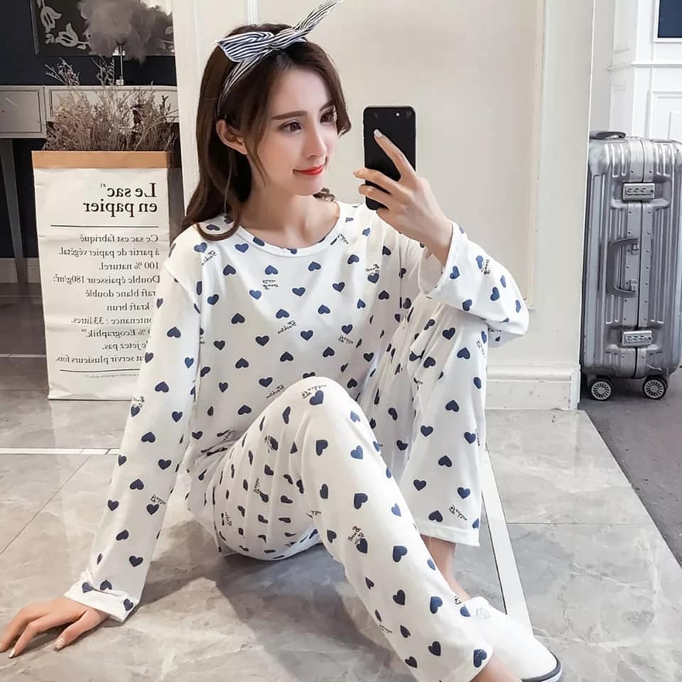 Heart Print White PJ Set