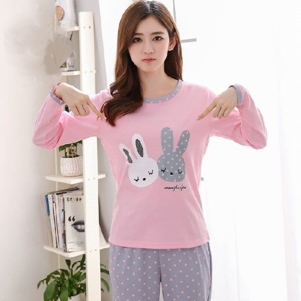 Mew Print Pink & Grey PJ Set