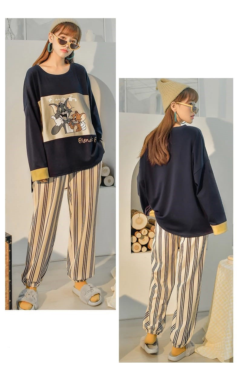 Micky Print Black & Stripe PJ Set