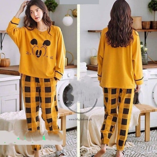 Micky Print Mustard & Black Check PJ Set