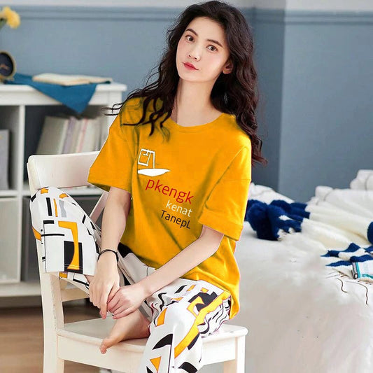 Yellow & White Printed PJ Set