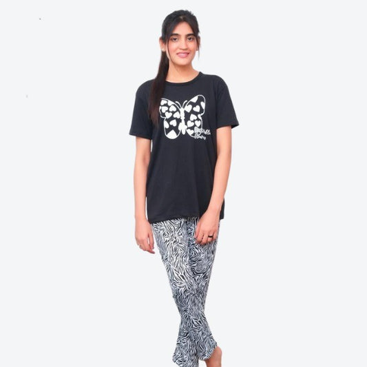 Butterfly Printed Black & Grey PJ Set