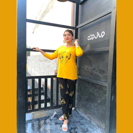 Meo Printed Yellow & Black PJ Set