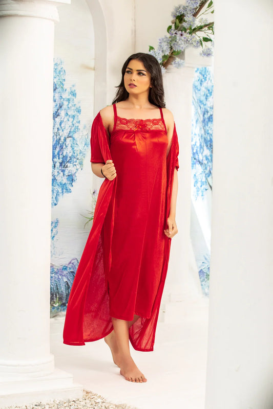 2 Pc Premium Silk Nighty with Gown