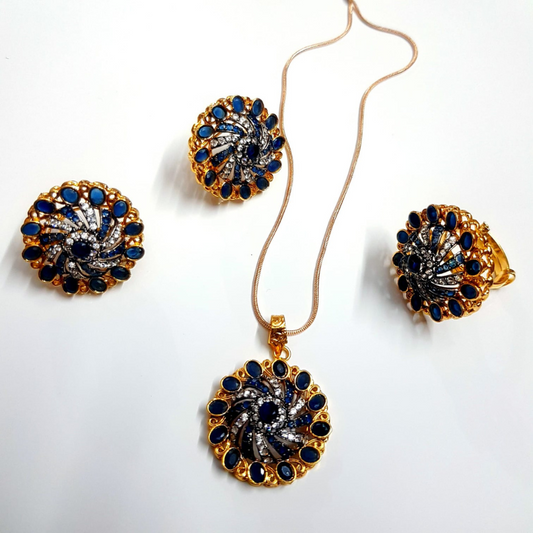 Oxides Antique Gold Locket Set with Ring